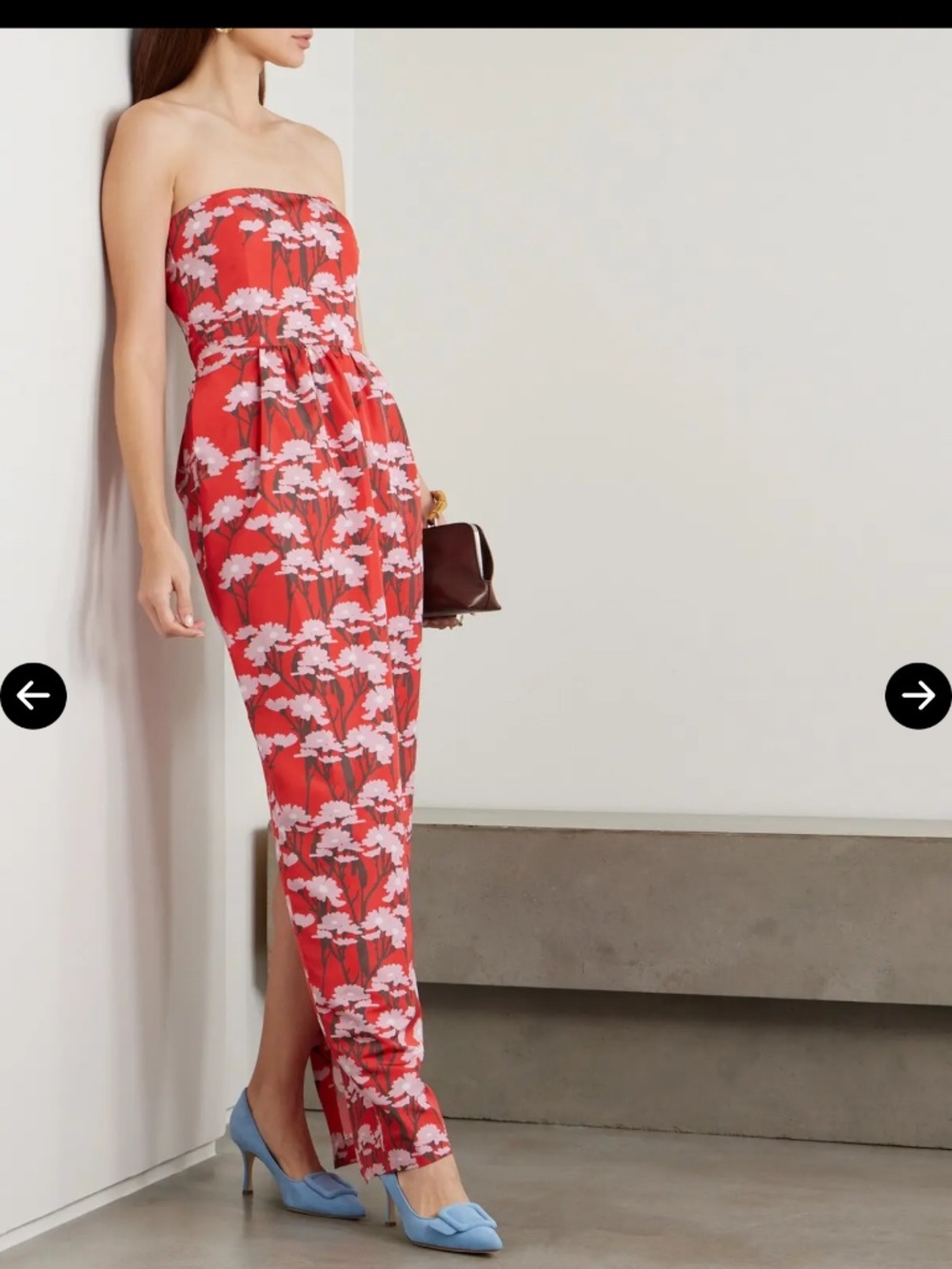 Bernadette Strapless Floral Midi Dress Red Pink NWT Size 36